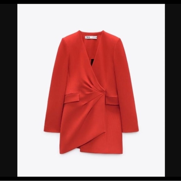 Zara Draped Blazer Red Dress. Size Small in Green color. - Picture 5 of 8